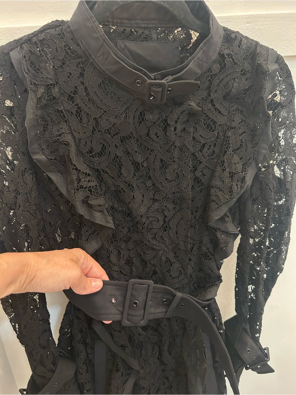 Victorian-style Gothic Lace Long-Sleeve Belted Double-breasted Jacket - Picture 3 of 10